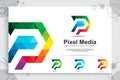 Colorful digital pixel letter P vector logo with modern concept , illustration of letter P with pixel concept use for digital Royalty Free Stock Photo