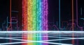 Colorful digital rain with binary code falling on a neon grid in a dark cyberspace Royalty Free Stock Photo