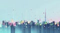 Colorful digital skyline with pixelated data patterns