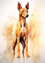 A colorful, digital watercolour painting, showing the portrait of a Cirneco dell Etna dog.