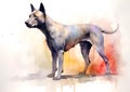 A colorful, digital watercolour painting, showing the a Thai ridgeback dog. Royalty Free Stock Photo