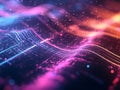 Colorful digital waves of light and particles symbolizing data flow and abstract technology Royalty Free Stock Photo
