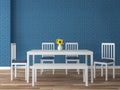 Colorful dining room with blue brick wall 3d render