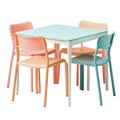 A colorful dining set featuring a square table and four chairs, ideal for casual gatherings Royalty Free Stock Photo
