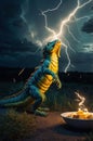 Fantastic Lizard Statue Under a Dramatic Thunderstorm Royalty Free Stock Photo