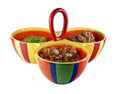 Colorful dip serving dish with dips