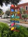 Colorful Directional Sign in Downtown Area