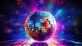 Colorful disco ball on a dark bokeh lights background. Royalty Free Stock Photo