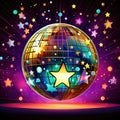 Colorful disco ball, night club. Concept for nightlife. Stars and glittery twinkle lights. Royalty Free Stock Photo