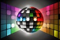 Colorful disco ball in a night clup party bright background. Generative AI Royalty Free Stock Photo