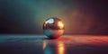 Colorful disco ball reflecting light on wooden dance floor in dramatic lighting Royalty Free Stock Photo
