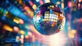 Colorful disco mirror ball lights night club background. Party lights disco ball Royalty Free Stock Photo