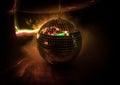 Colorful disco mirror ball lights night club background. Party lights disco ball. Selective focus Royalty Free Stock Photo