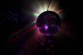 Colorful disco mirror ball lights night club background. Party lights disco ball. Selective focus Royalty Free Stock Photo