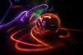 Colorful disco mirror ball lights night club background. Party lights disco ball. Selective focus Royalty Free Stock Photo