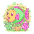 The colorful discus fish swims with the big smile