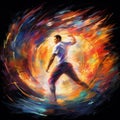 Colorful discus thrower in motion