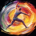 Colorful discus thrower in motion