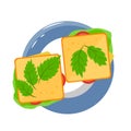 Colorful dish with sandwiches vector illustration. Breakfast clipart. Royalty Free Stock Photo