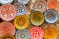 Colorful dish souvenirs in a shop in Morocco