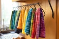 colorful dish towels hanging on a kitchen rack