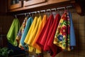colorful dish towels hanging on a kitchen rack