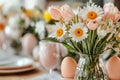 A colorful display of flowers in a vase, celebrating the joy of spring and Easter. Royalty Free Stock Photo