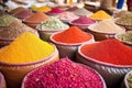 a colorful display of spices at a roadside market