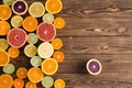 Colorful display of a variety of cut citrus fruits