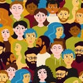 Colorful diverse crowd seamless pattern vector flat illustration various people face expression Royalty Free Stock Photo