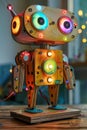 Colorful DIY robotics kit for kids promoting STEM learning with components and tools to create a simple robot.