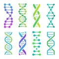 Colorful DNA icons. Spiral molecule structure for scientific research. Human genetic code with information Royalty Free Stock Photo