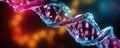 Colorful DNA nucleic acid double helix against abstract background for genomics concepts, genetics innovation, science, research