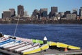 Colorful docked sailboats and Boston Skyline, Charles River, Massachusetts, USA Royalty Free Stock Photo