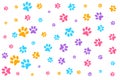 Colorful dog or cat paw prints pattern background