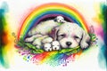 Colorful Dog mother with puppy dog puppies illustration