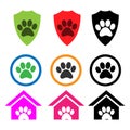 Colorful dog paws, icon set