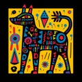 Colorful Tribal Abstraction: A Dark Humor Graphic Print Of A Dog