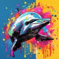 Colorful Dolphin In Pop Art Style: A Vibrant Poster Art Illustration