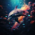 Colorful dolphin swimming underwater Royalty Free Stock Photo