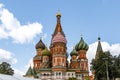 Colorful domes of the Cathedral of Vasily the Blessed commonly known as Saint Basil`s Cathedral at Red Square in Moscow Royalty Free Stock Photo