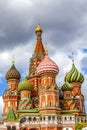 Colorful domes of the Cathedral of Vasily the Blessed commonly known as Saint Basil`s Cathedral at Red Square in Moscow Royalty Free Stock Photo