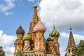 Colorful domes of the Cathedral of Vasily the Blessed commonly known as Saint Basil`s Cathedral at Red Square in Moscow Royalty Free Stock Photo