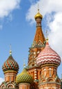 Colorful domes of the Cathedral of Vasily the Blessed commonly known as Saint Basil`s Cathedral at Red Square in Moscow Royalty Free Stock Photo