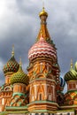 Colorful domes of the Cathedral of Vasily the Blessed commonly known as Saint Basil`s Cathedral at Red Square in Moscow Royalty Free Stock Photo