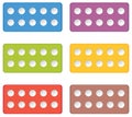 Colorful domino pieces with ten white dots on white background