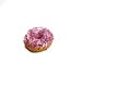 Colorful donut isolated on white. Sweet icing sugar food with glazed sprinkles, doughnut with frosting. Top view with copy space Royalty Free Stock Photo