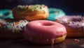 Colorful donut plate, a sweet indulgence temptation generated by AI