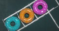 Colorful donuts assorted donuts with chocolate frosted, pink glazed and sprinkles donuts Royalty Free Stock Photo