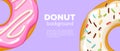 Colorful donuts background. Sweet bakery vector.